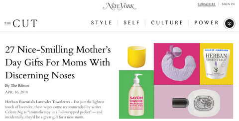 Screenshot of New York Magazine The Cut Website feature herban essentials lavender wipes