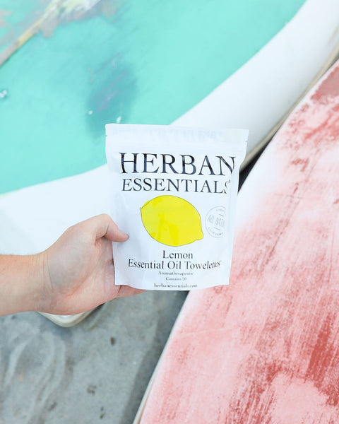 Herban Essentials Lemon Towelettes — bright citrus essential oil wipes